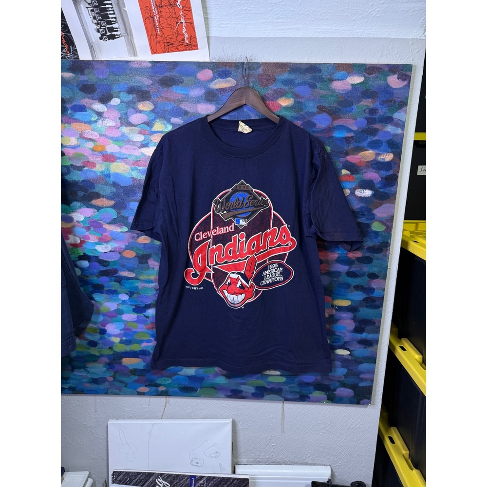 Vintage 1995 Cleveland Indians World Series AL Champions Shirt Tour Champ XL